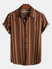 Men's Retro Button Up Short Sleeve Cotton 70s Shirt