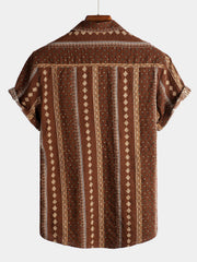 Men's Retro Button Up Short Sleeve Cotton 70s Shirt