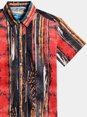 Men’s Vintage Abstract Textured Cotton Cool Comfort Beach Party Holiday Short Sleeve Shirt