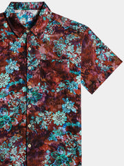 Men’s Vintage Tropical Printed Cotton Cool Comfort Beach Party Holiday Short Sleeve Shirt