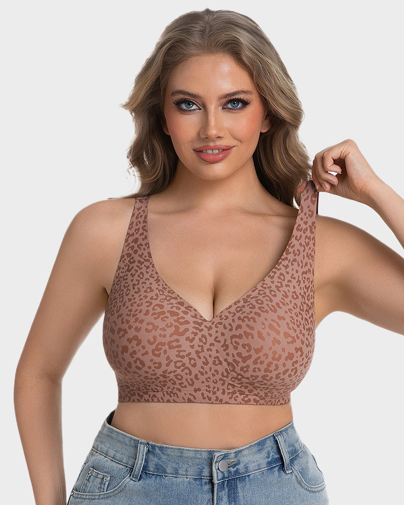 Wireless Leopard V-Neck Contour Bra