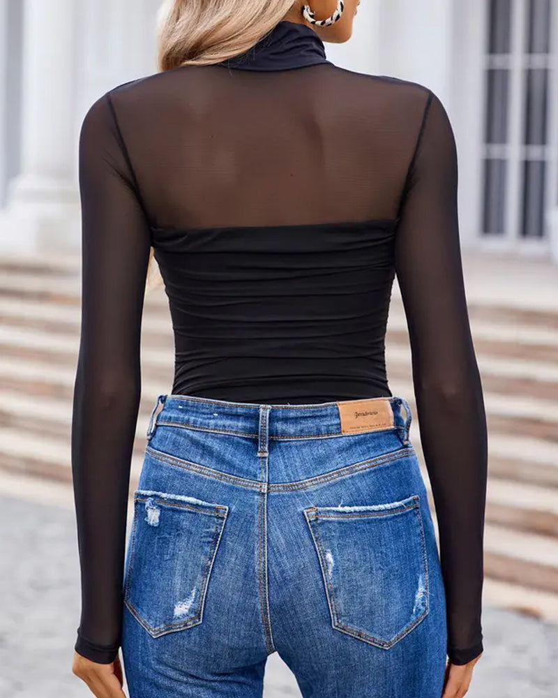 Women Long Sleeve Bodysuit Turtle Neck Shapewear - view 3