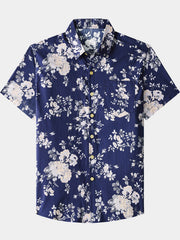 Men’s Vintage Botanical Print Cotton Cool Comfort Beach Party Holiday Short Sleeve Shirt
