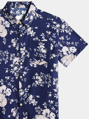 Men’s Vintage Botanical Print Cotton Cool Comfort Beach Party Holiday Short Sleeve Shirt