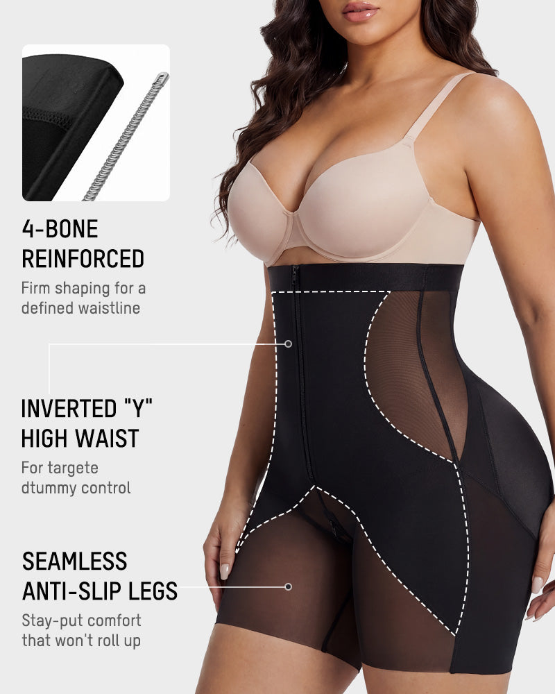 Zip-Front Tummy Control Butt Lifting Shapewear Shorts - view 4