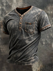 Men's Vintage Pure Cotton Washed Distressed Henry Shirt