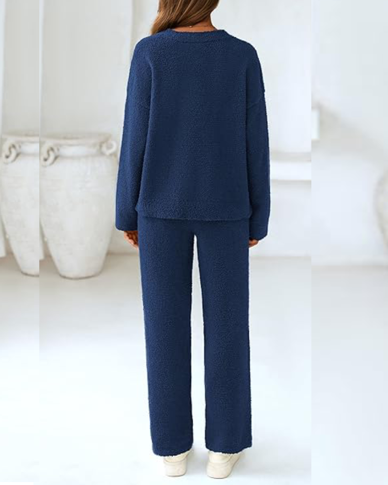 Soft Fuzzy V-Neck Loungewear Set - view 7