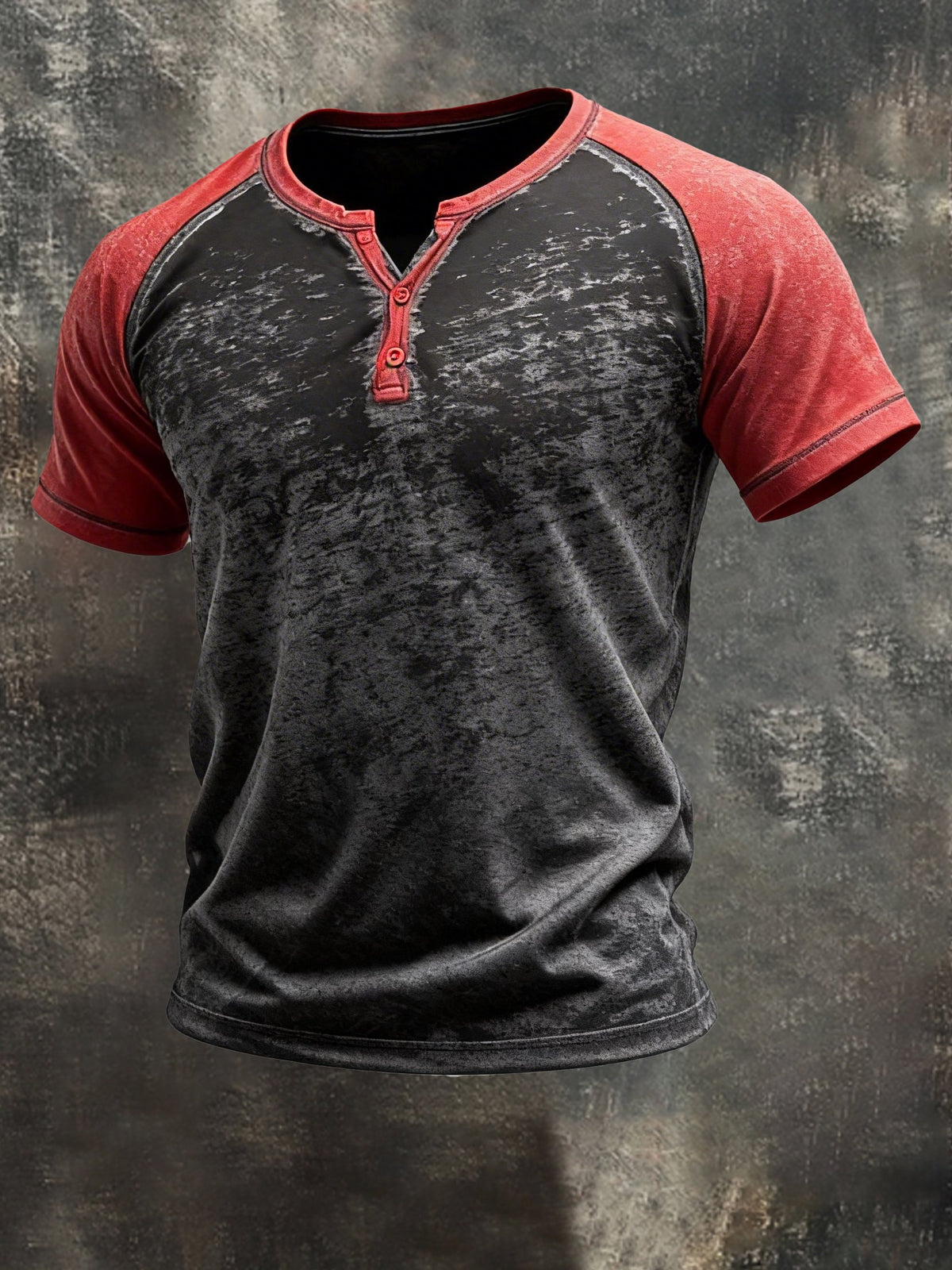 Men's Retro Contrast Henley Collar Raglan Short Sleeve T-Shirt