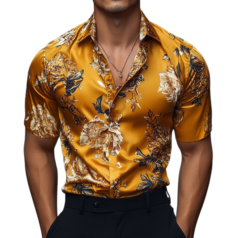 [24-hour shipping out]Men's Retro Casual Printed Floral Lapel Short Sleeve Shirt MTA1484D6TO