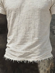 Men's Retro Cotton Linen Frayed Edge Short-Sleeve T-Shirt