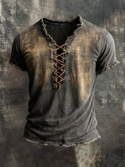 Men'S Cotton And Linen Distressed Frayed Short-Sleeved T-Shirt