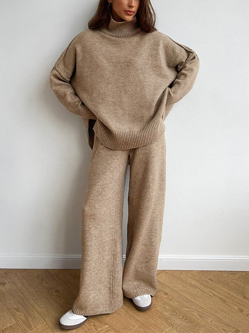 Corinne | Women's Oversized Two-Piece Set, Wide-Leg Turtleneck Lounge Set