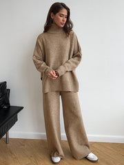 Corinne | Women's Oversized Two-Piece Set, Wide-Leg Turtleneck Lounge Set
