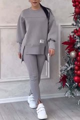 Mackenzie | Women's Oversized Sweatshirt with Slits and Leggings Set, Two-Piece Lounge Set