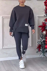 Mackenzie | Women's Oversized Sweatshirt with Slits and Leggings Set, Two-Piece Lounge Set