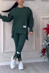 Mackenzie | Women's Oversized Sweatshirt with Slits and Leggings Set, Two-Piece Lounge Set