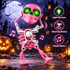 Dancing Skull Wind-Up Toy – Light-Up Halloween Skeleton