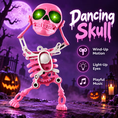 Dancing Skull Wind-Up Toy – Light-Up Halloween Skeleton
