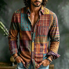 Men's Retro Hippie Ethnic Art Print Linen Blend Long-sleeve Shirt