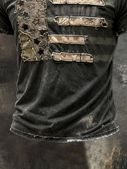 Men's Retro Washed Distressed Crew Neck Short-Sleeve Top