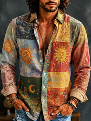 Men's Vintage Star And Moon Ethnic Style Pattern Patchwork Printed Shirt