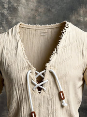 Men's Vintage V-Neck Raw Edge Short-Sleeved T-Shirt