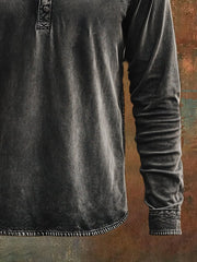 Men's Vintage Print Distressed Long Sleeve Henley