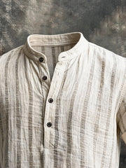 Men's Vintage Cotton and Linen Henley Collar Short-Sleeved T-Shirt