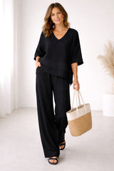 Trinity | Women's Asymmetric Two-Piece Set, Breathable Cotton Linen Lounge Set