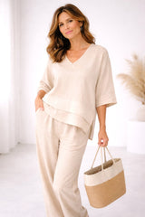 Trinity | Women's Asymmetric Two-Piece Set, Breathable Cotton Linen Lounge Set