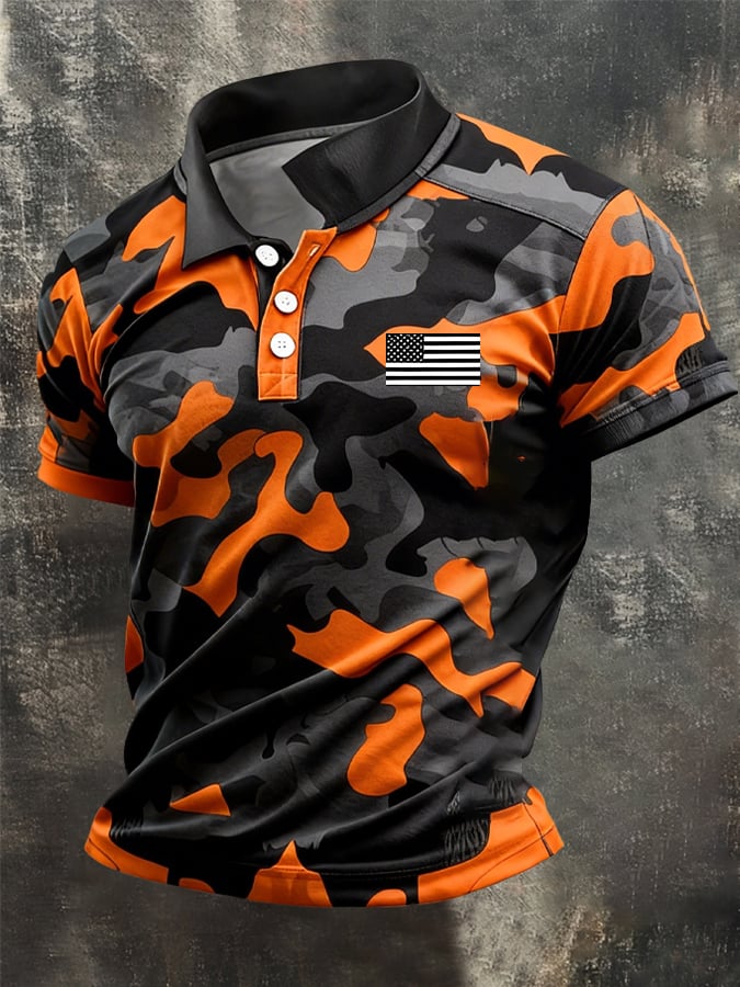 Men's Retro Patriot Camouflage Patchwork T-shirt