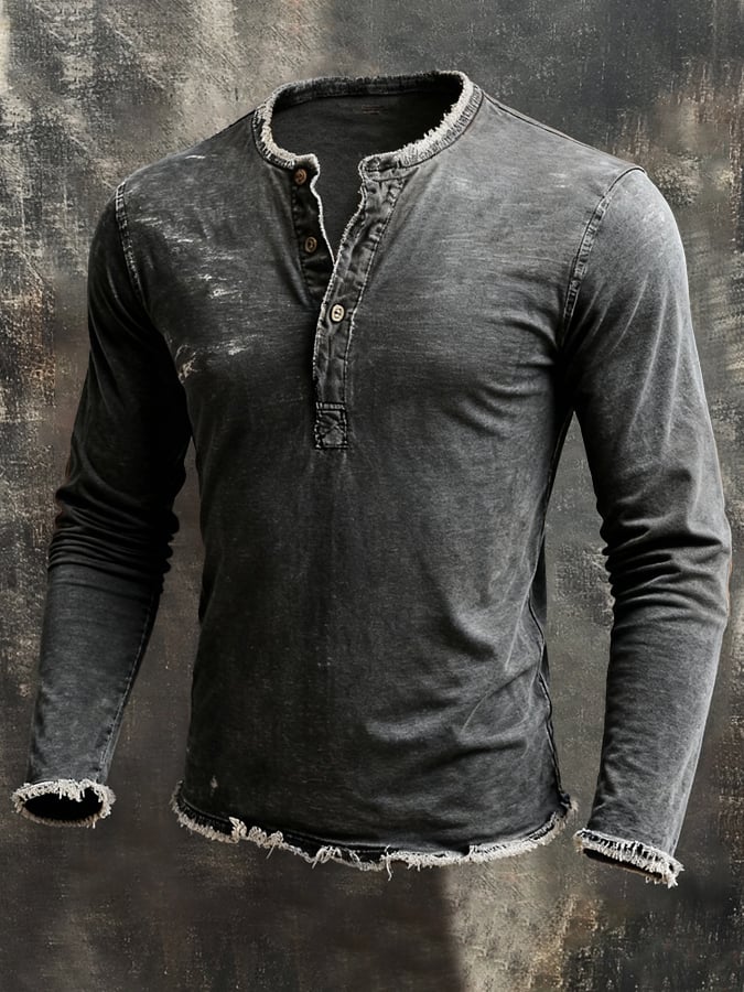 Men'S Vintage Washed Cotton Long-Sleeved T-Shirt