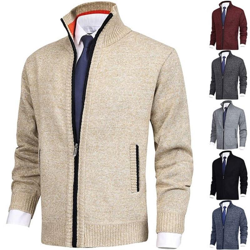 🔥50% off, while stocks last! 🎉 Men's Solid Color Stand Collar Fashion Cardigan Sweater Knit Jacket