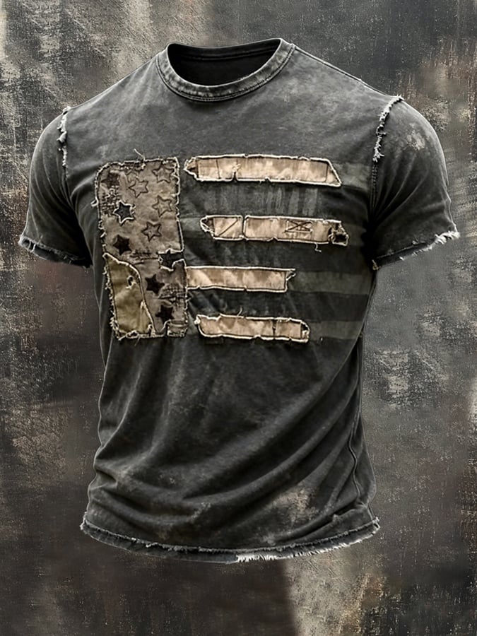 Men's Retro Washed Distressed Crew Neck Short-Sleeve Top