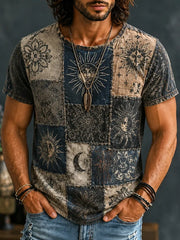 Men's The Mysterious Sun Retro Boho Art Print Casual Short Sleeve T-shirt