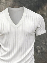 Men'S Fashionable Casual Ribbed V-Neck Short-Sleeved T-Shirt