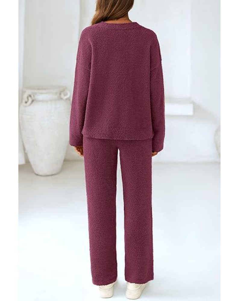 Soft Fuzzy V-Neck Loungewear Set - view 5