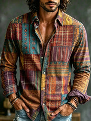Men's Retro Hippie Ethnic Art Print Linen Blend Long-sleeve Shirt