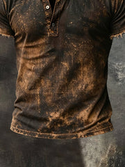 Men's Retro Pure Cotton Washed Casual Henley Collar Short-Sleeve Top