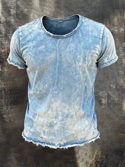 Men's Retro Washed Distressed Crew Neck Short-Sleeve Top