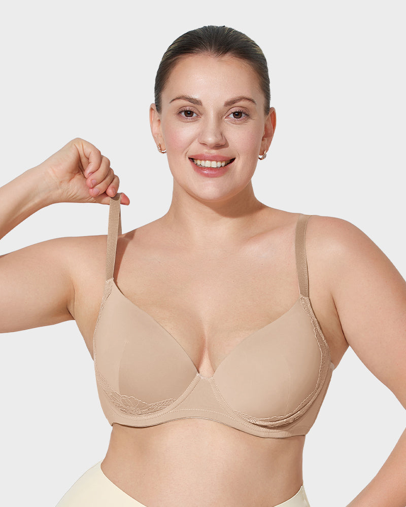 Deep V Lace Trim Full Coverage Push Up Bra - view 11