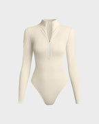 Ribbed Long Sleeve Half-Zip Shaping Bodysuit - view 19
