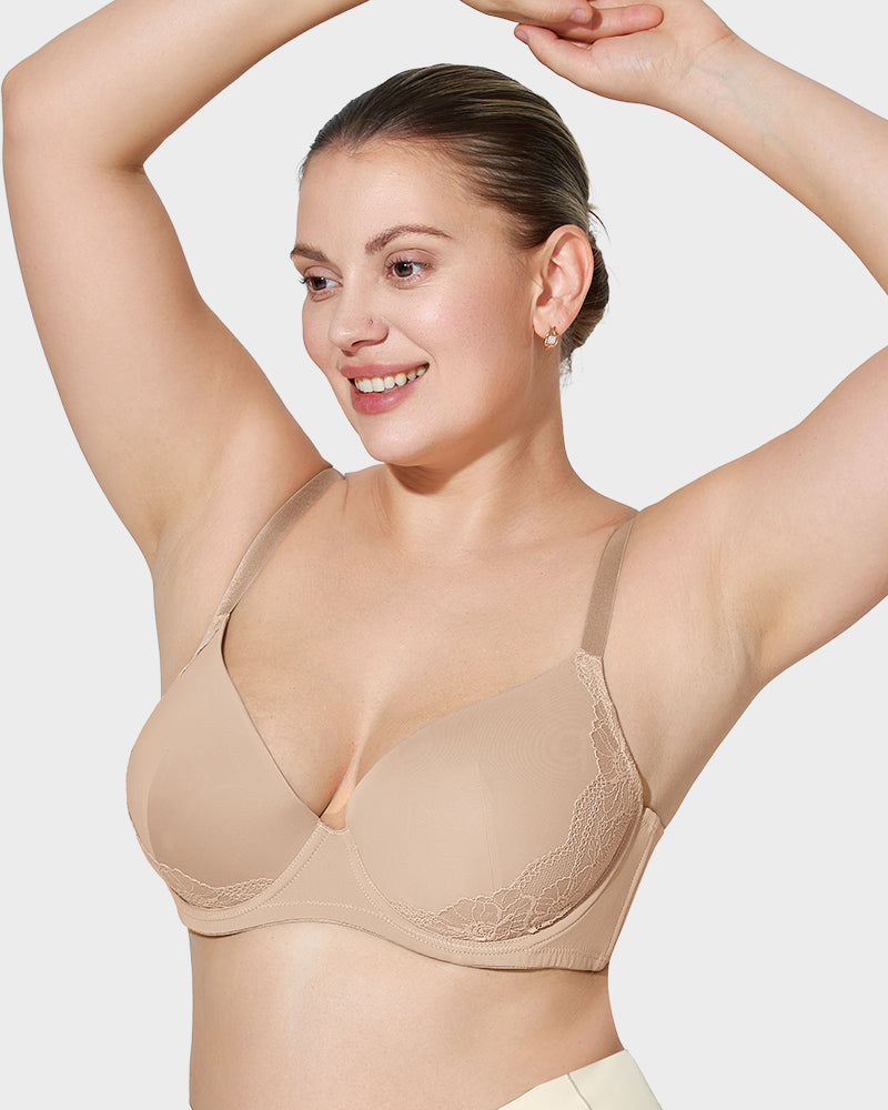 Deep V Lace Trim Full Coverage Push Up Bra - view 10
