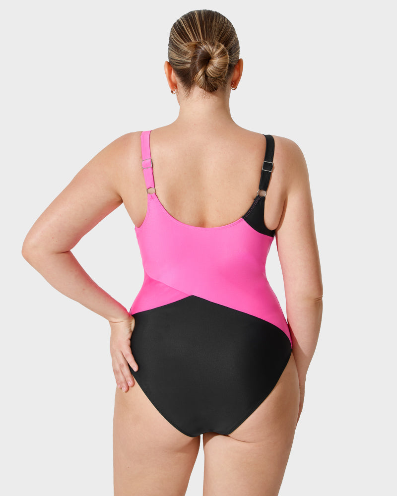 Trendy Color-Blocked Front Zip Tank Swimsuit - view 4