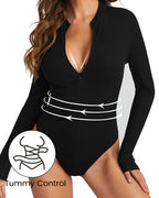 Ribbed Long Sleeve Half-Zip Shaping Bodysuit - view 2