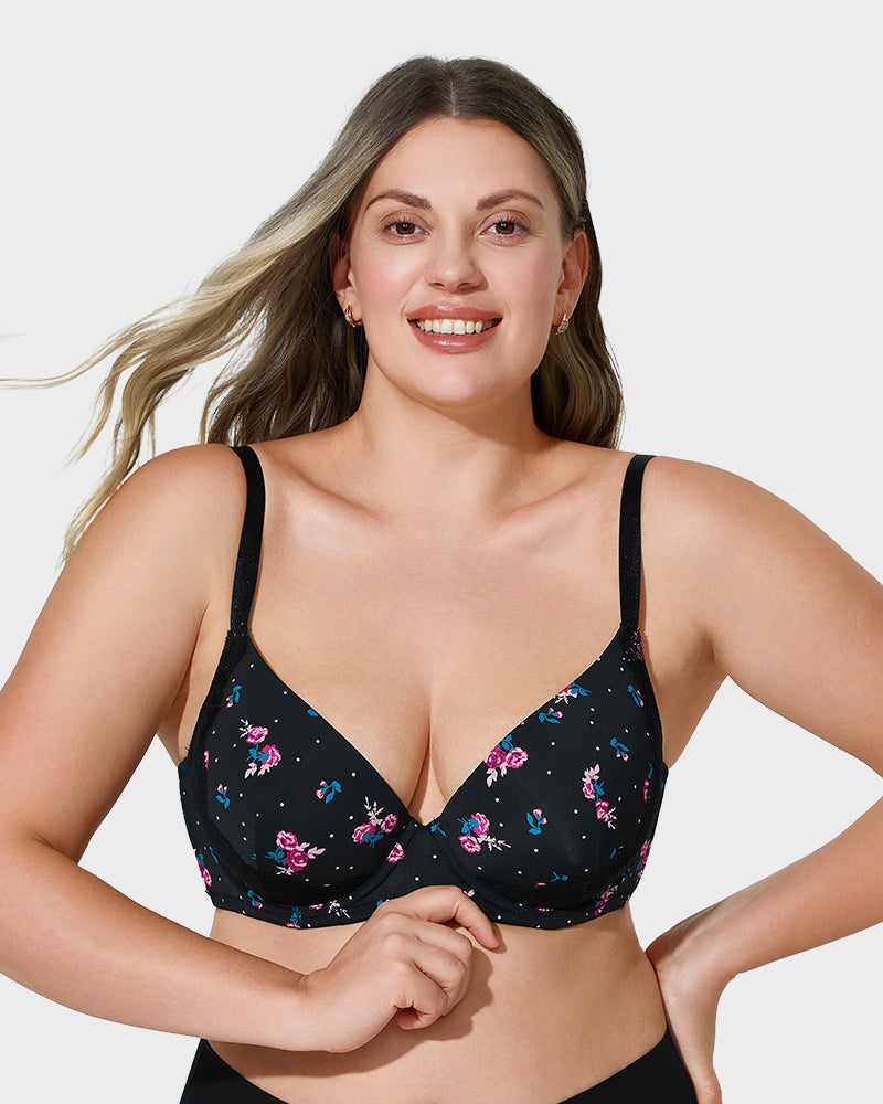 Deep V Lace Trim Full Coverage Push Up Bra - view 16
