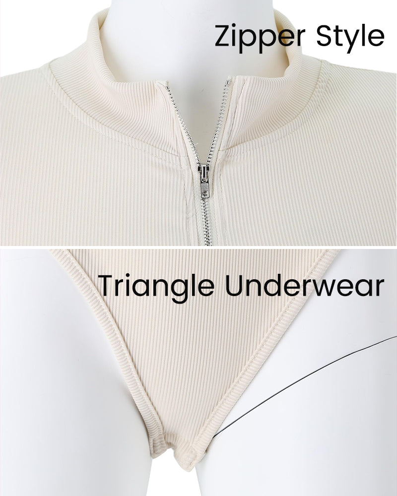 Ribbed Long Sleeve Half-Zip Shaping Bodysuit - view 7