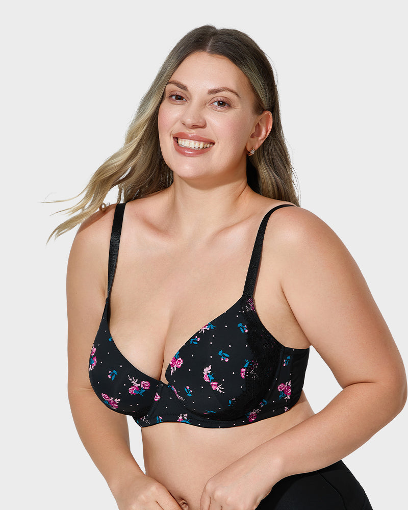Deep V Lace Trim Full Coverage Push Up Bra - view 17