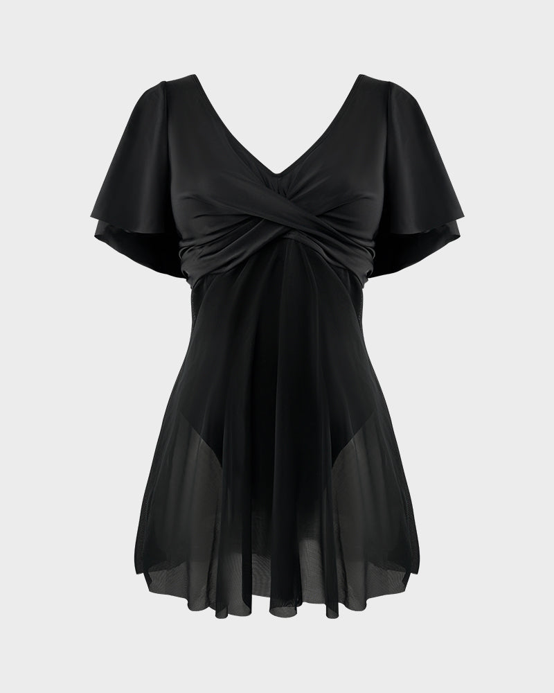 Plus Size Full Coverage Ruffle Swimdress - view 5