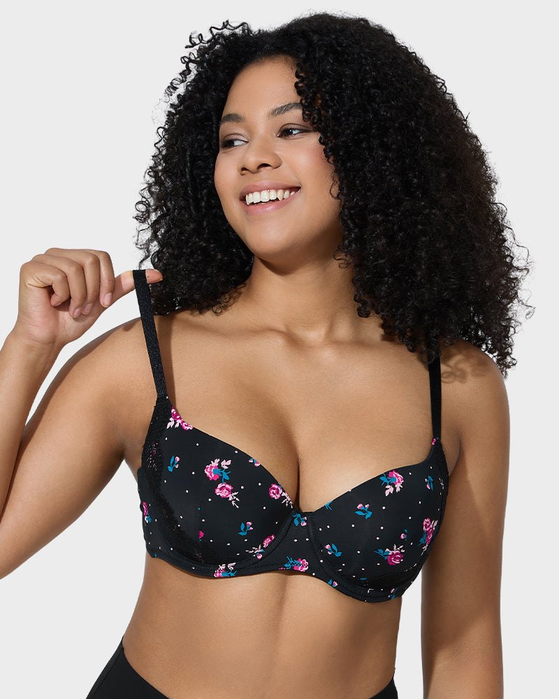 Deep V Lace Trim Full Coverage Push Up Bra - view 13